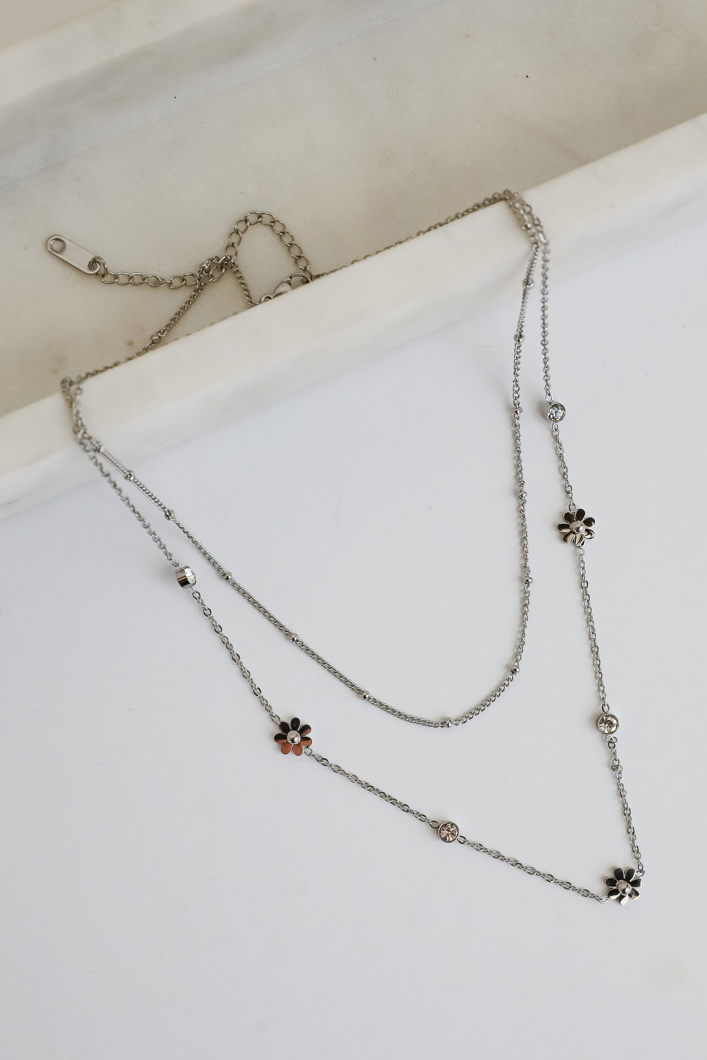 FINAL SALE - Lindsay Silver Flower Charm Layered Necklace