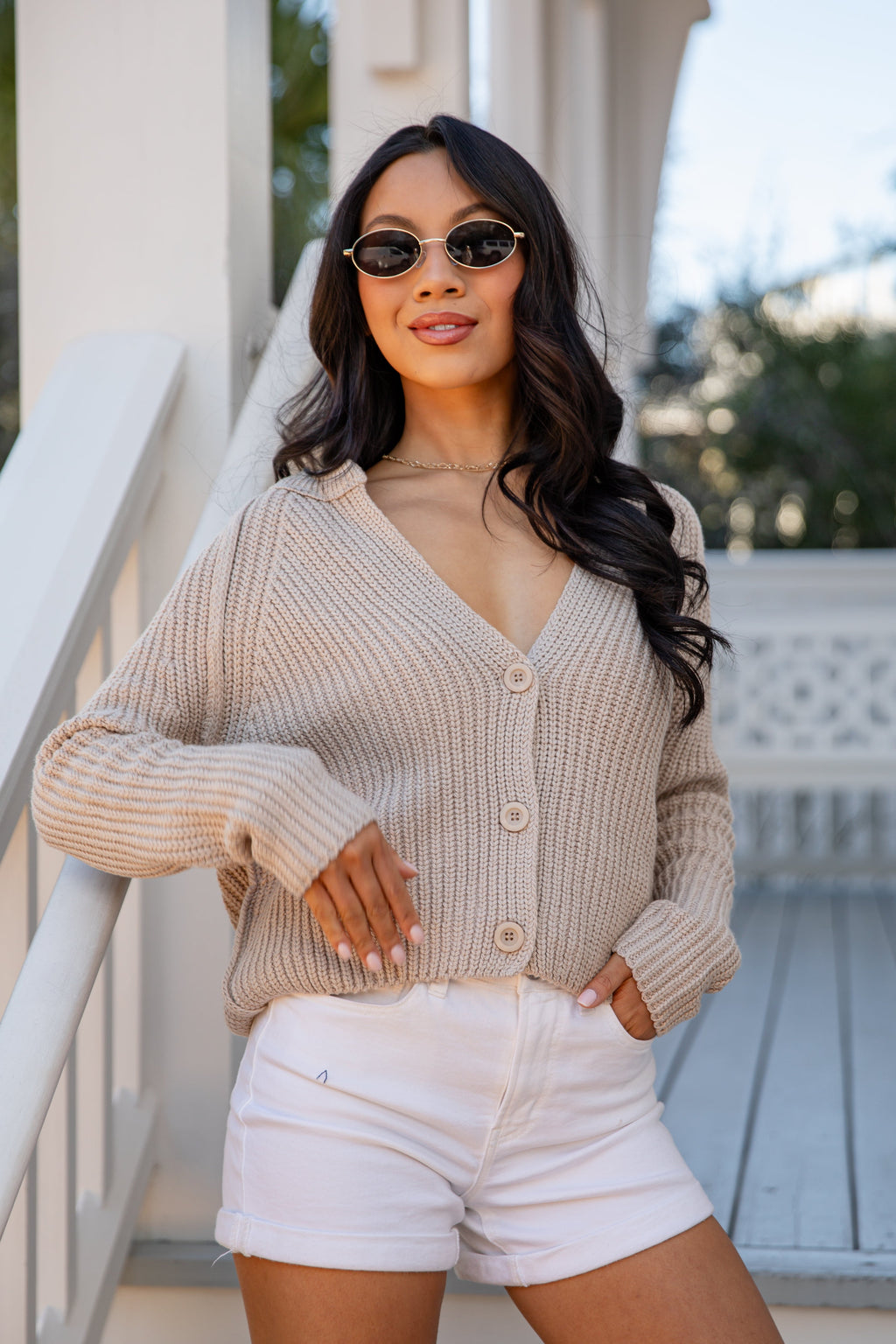 FINAL SALE - Latte Foam Button-Front Taupe Sweater