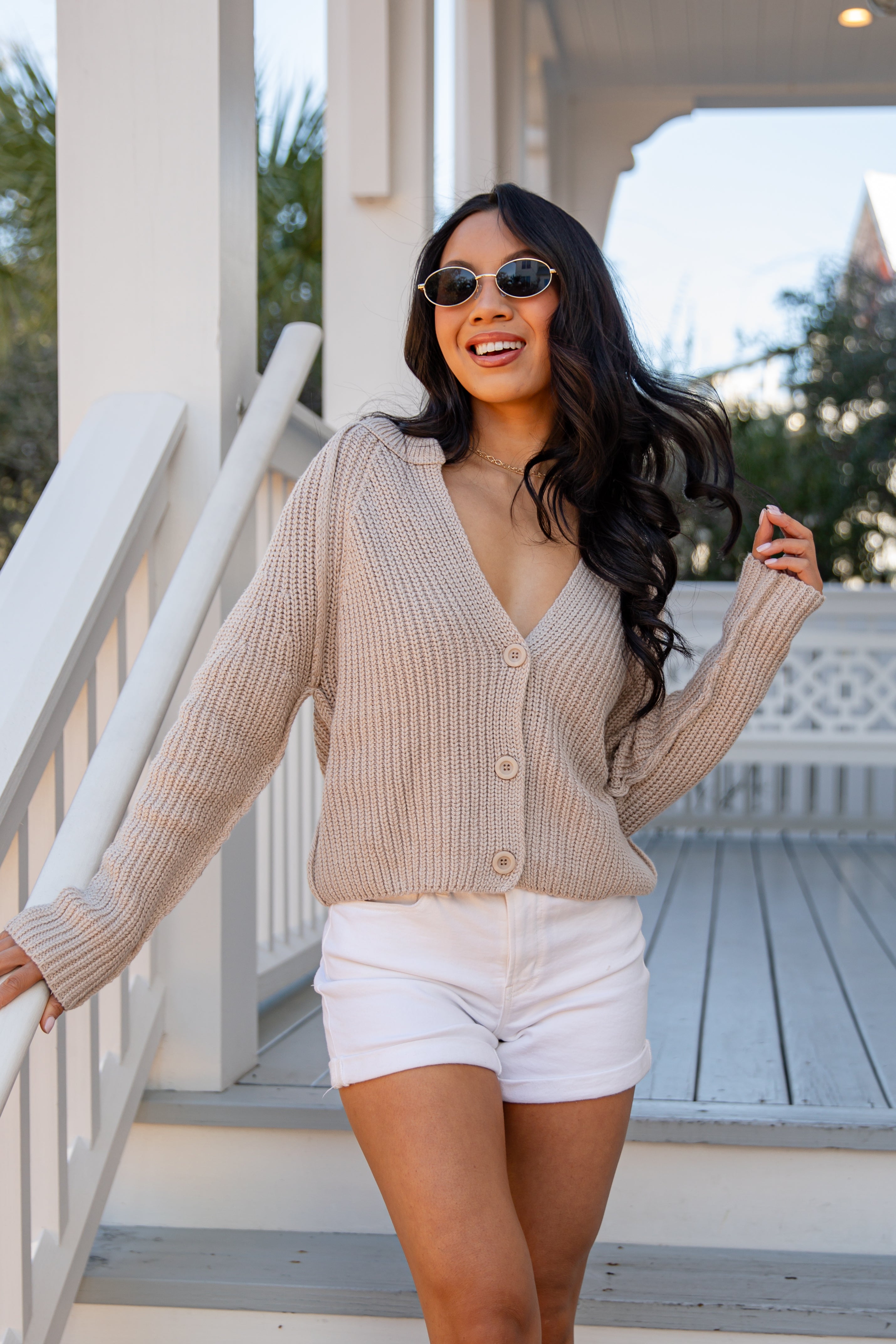 FINAL SALE - Latte Foam Button-Front Taupe Sweater