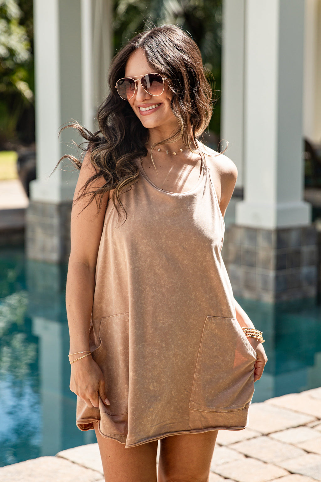 Golden Glow Mineral Wash Romper Dress