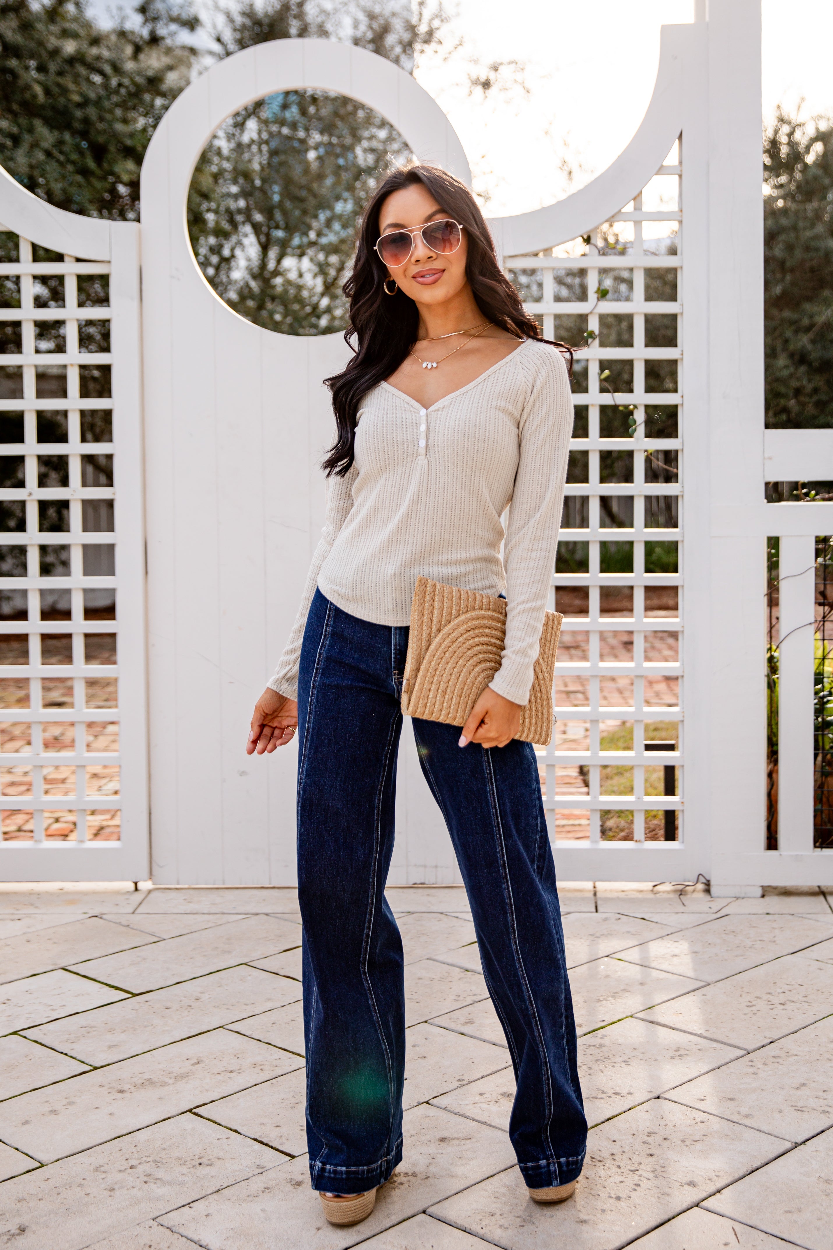 FINAL SALE - Willow Ribbed Textured Henley Long Sleeve Top