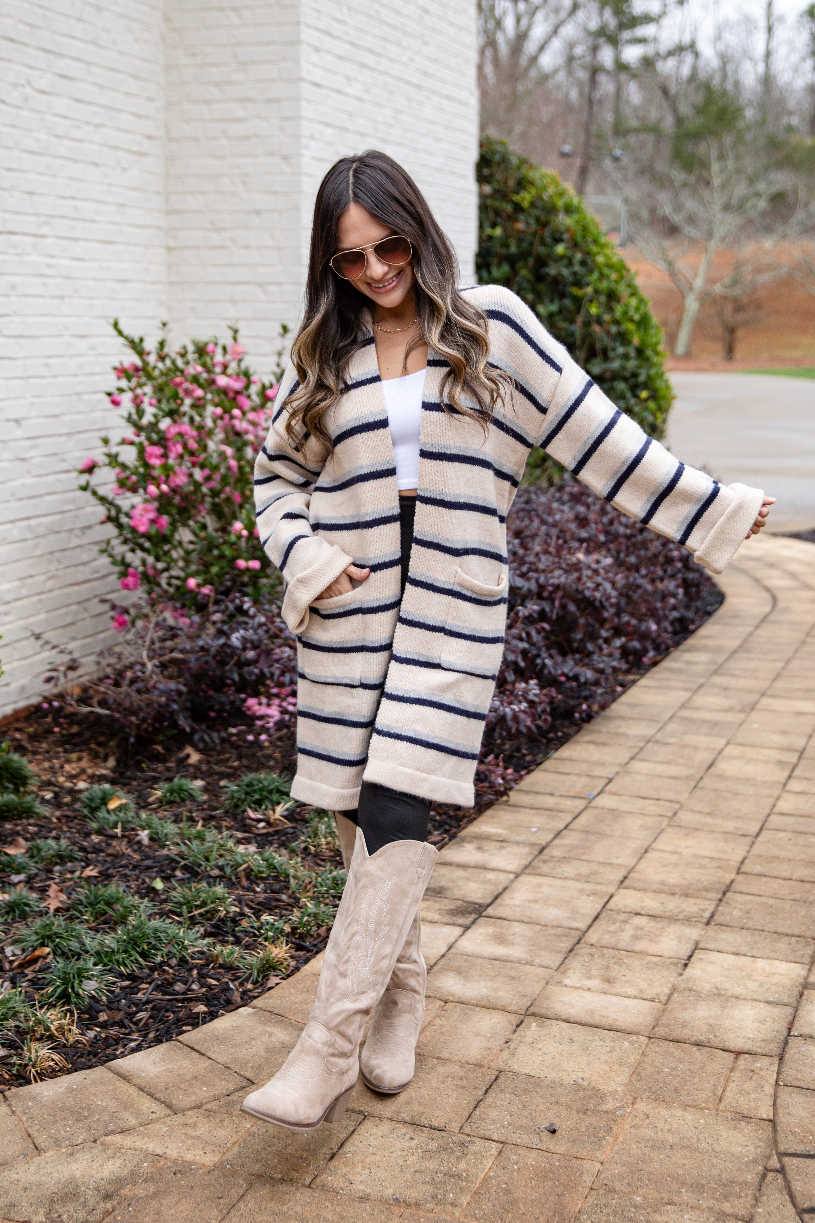 FINAL SALE - Essential Stripe Knit Taupe Cardigan