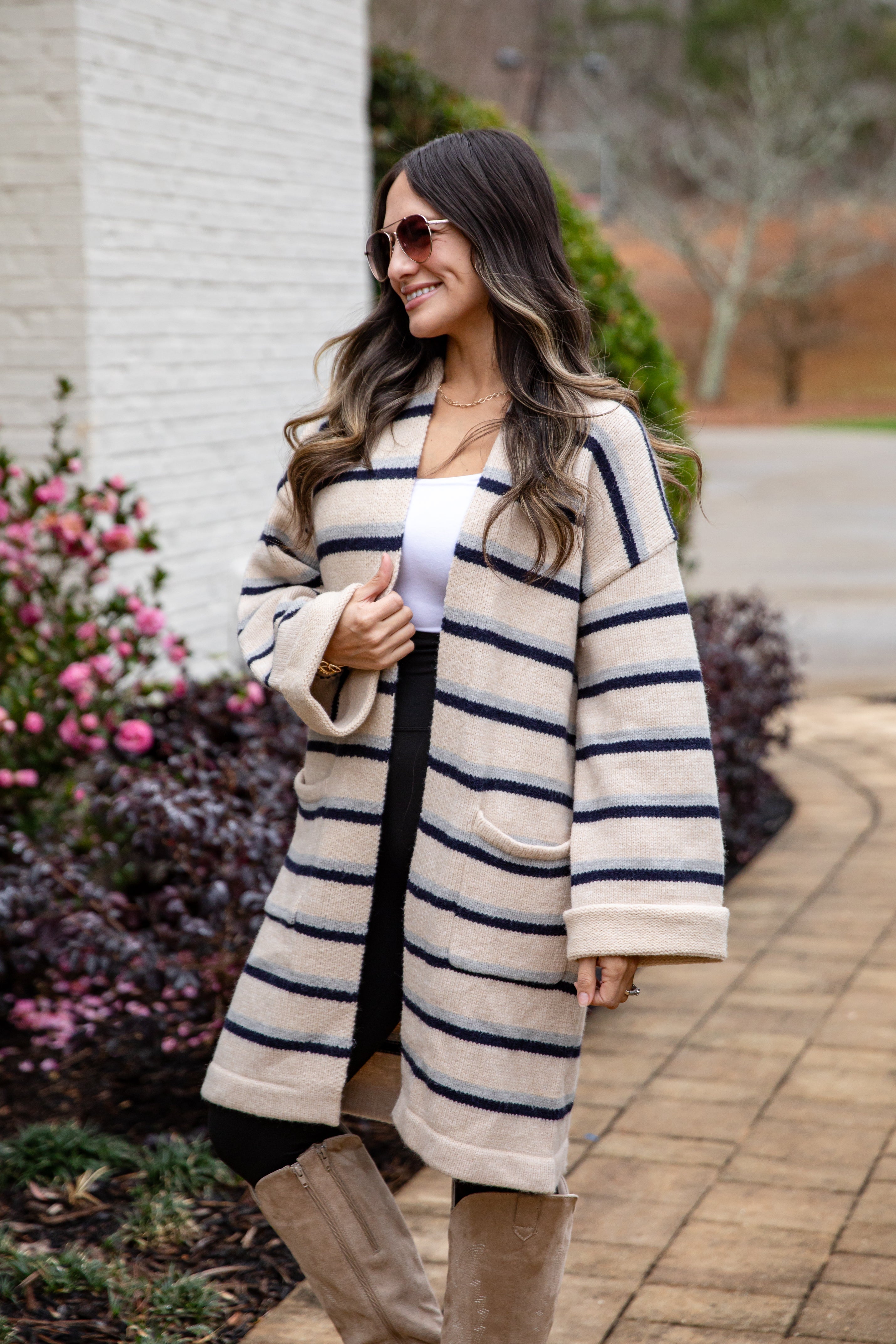 FINAL SALE - Essential Stripe Knit Taupe Cardigan