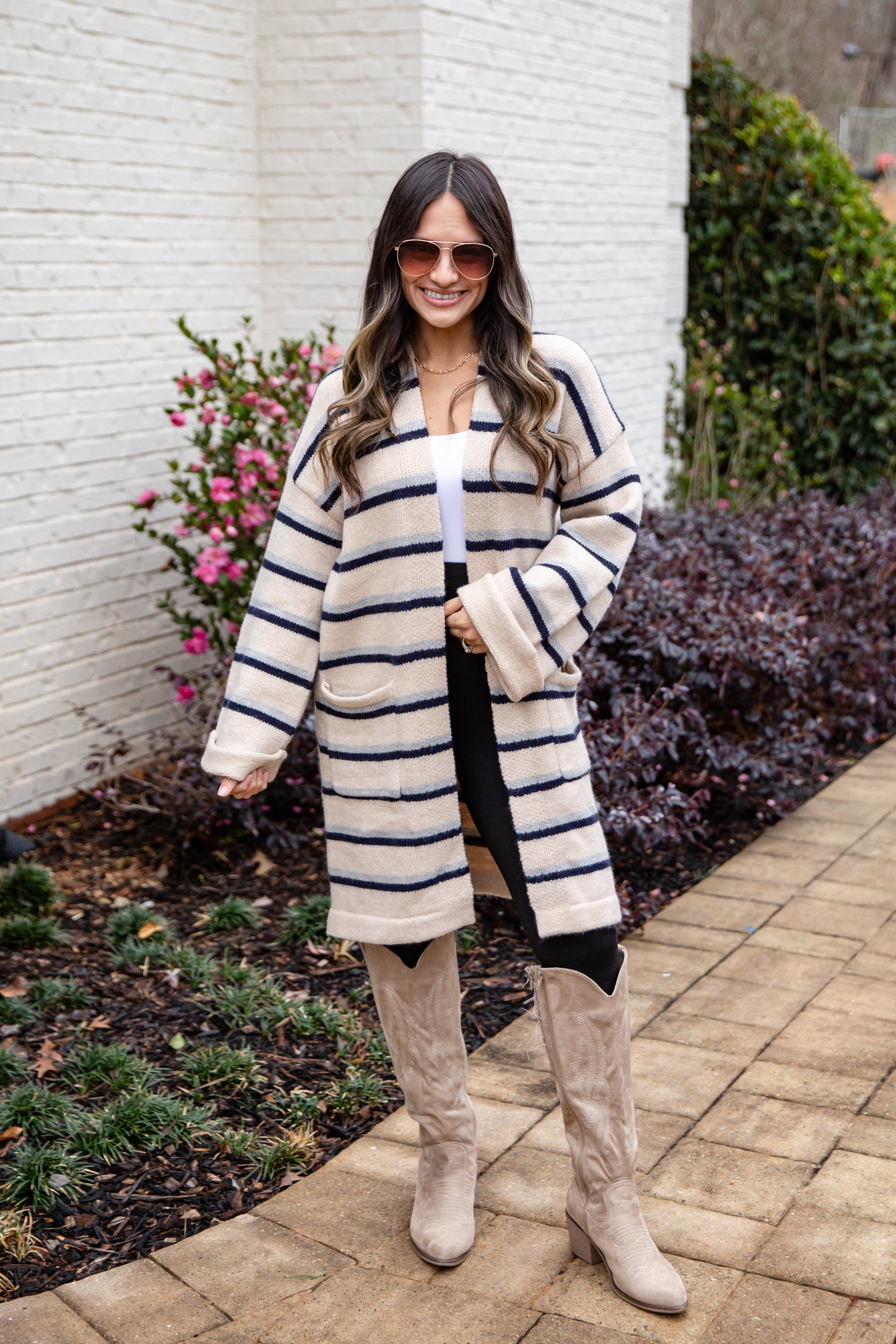 FINAL SALE - Essential Stripe Knit Taupe Cardigan