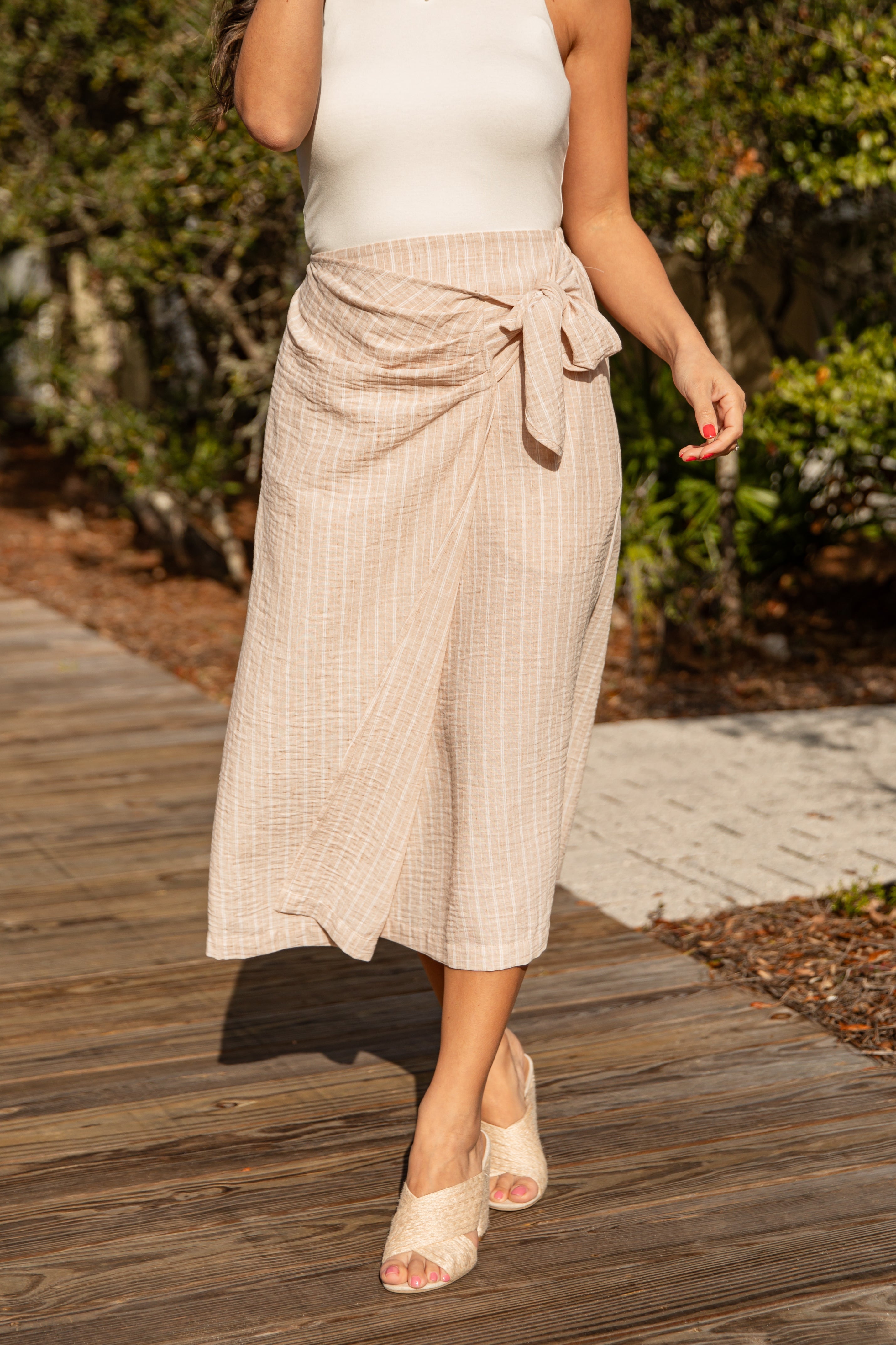 FINAL SALE - Terrance Walk Taupe Striped Midi Skirt