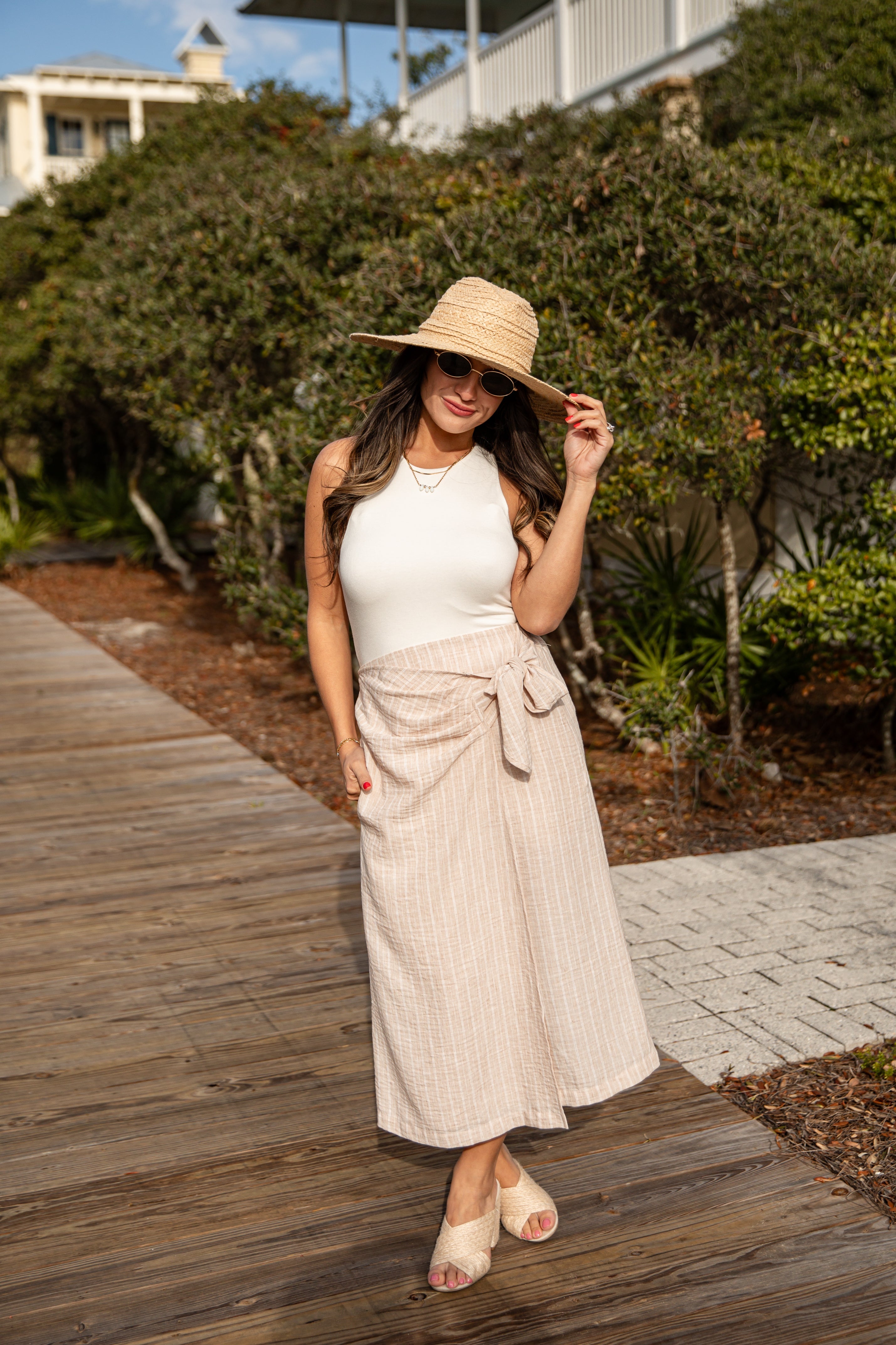FINAL SALE - Terrance Walk Taupe Striped Midi Skirt