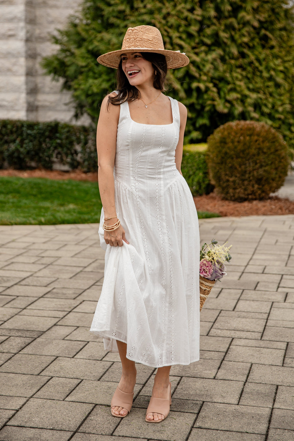 Sunset Romance White Eyelet Maxi Dress