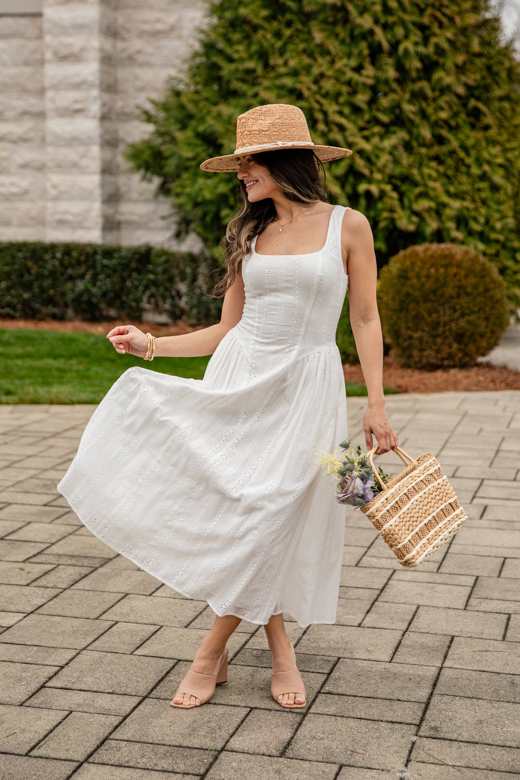 Sunset Romance White Eyelet Maxi Dress