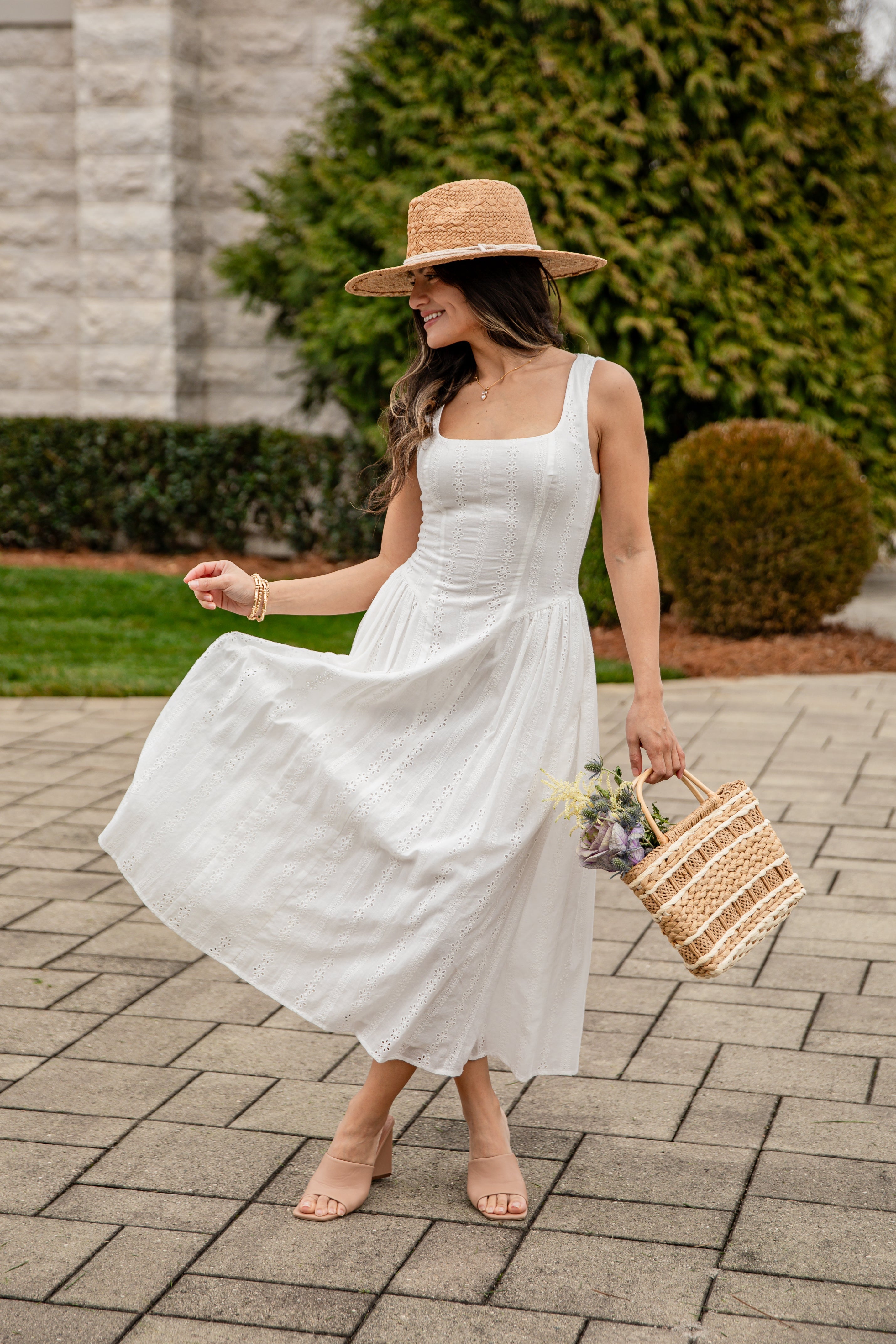 Sunset Romance White Eyelet Maxi Dress