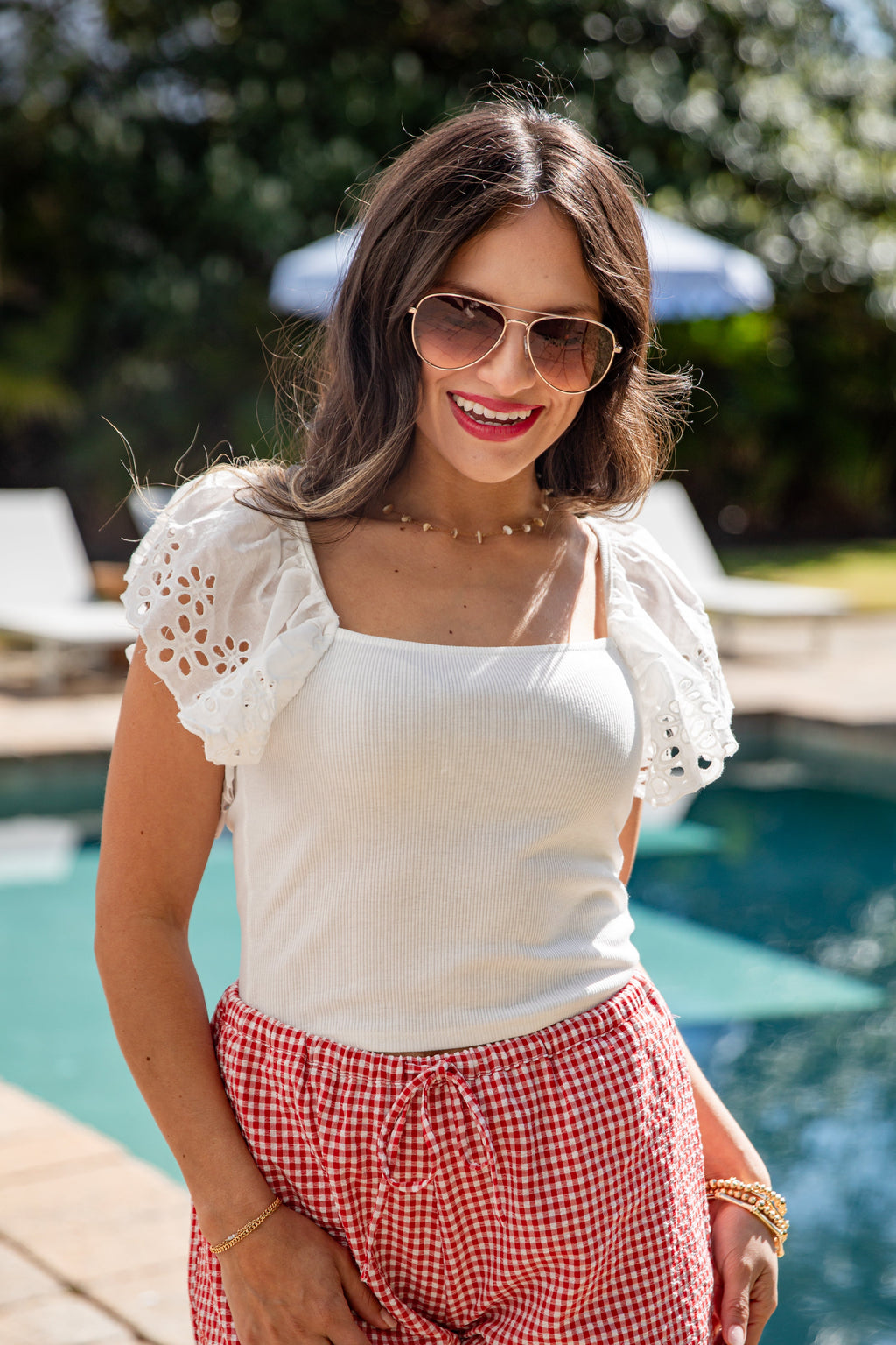 Hilltop Hour Eyelet Ruffle Blouse - DU Deal