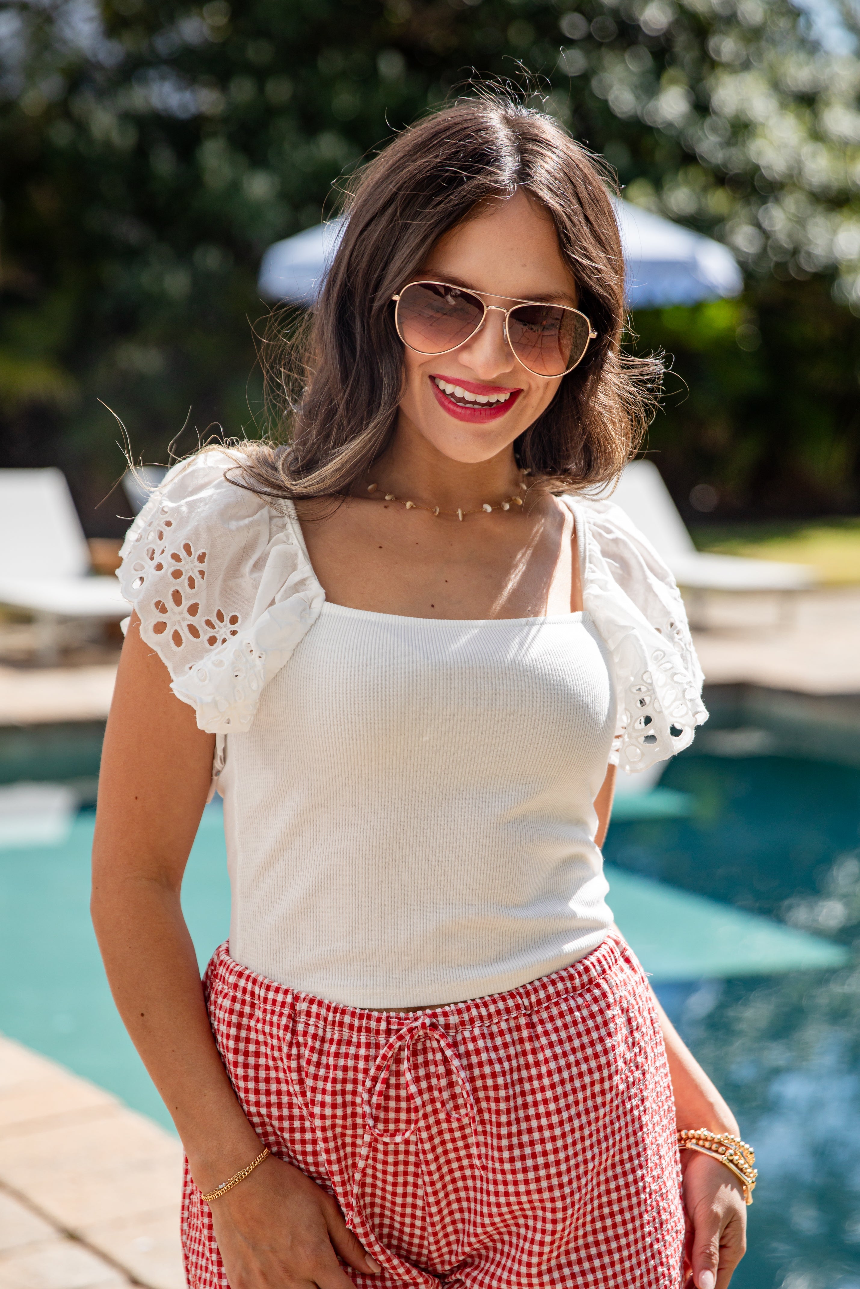 Hilltop Hour Eyelet Ruffle Blouse - DU Deal