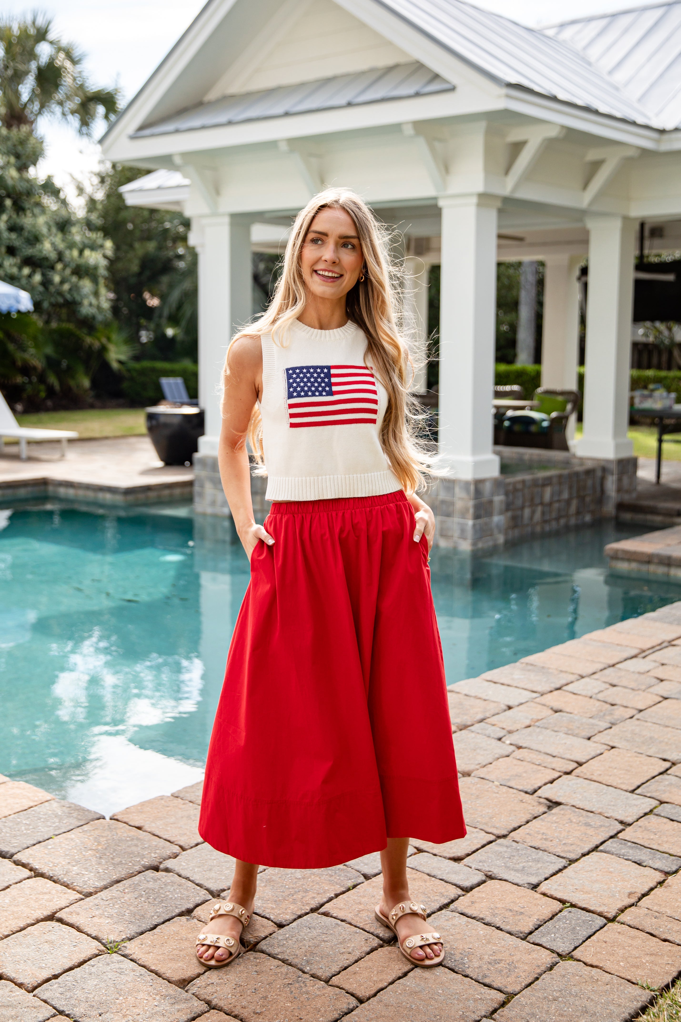 American Nights White Flag Knit Tank