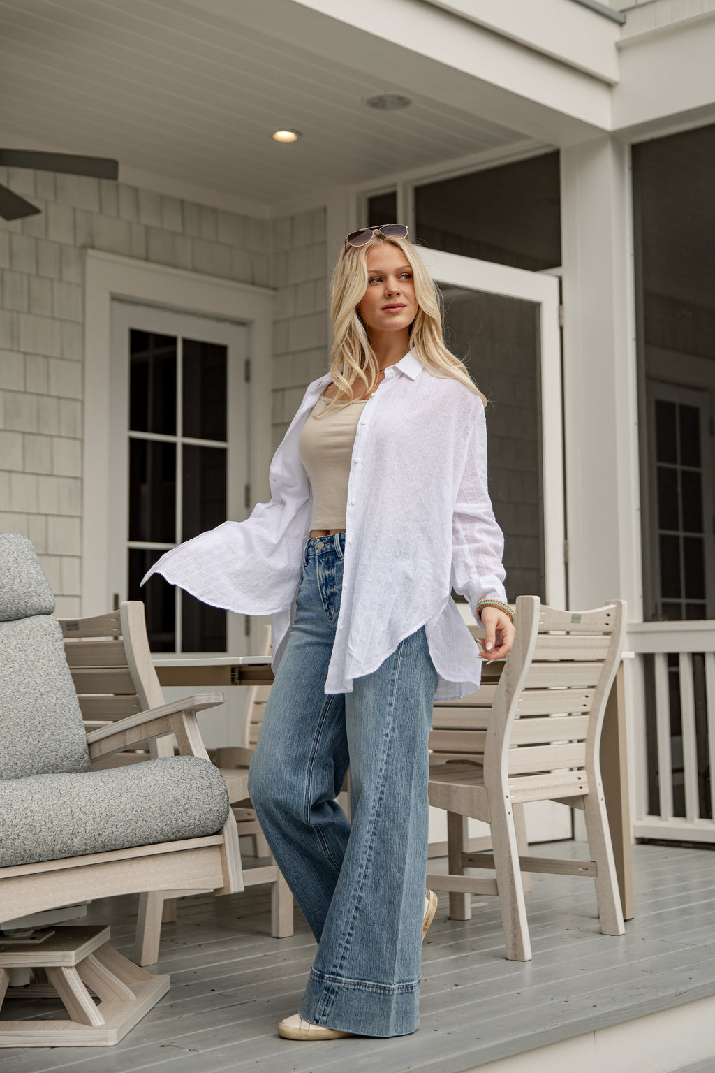 FINAL SALE - Beachside Stroll White Oversized Button-Up Blouse