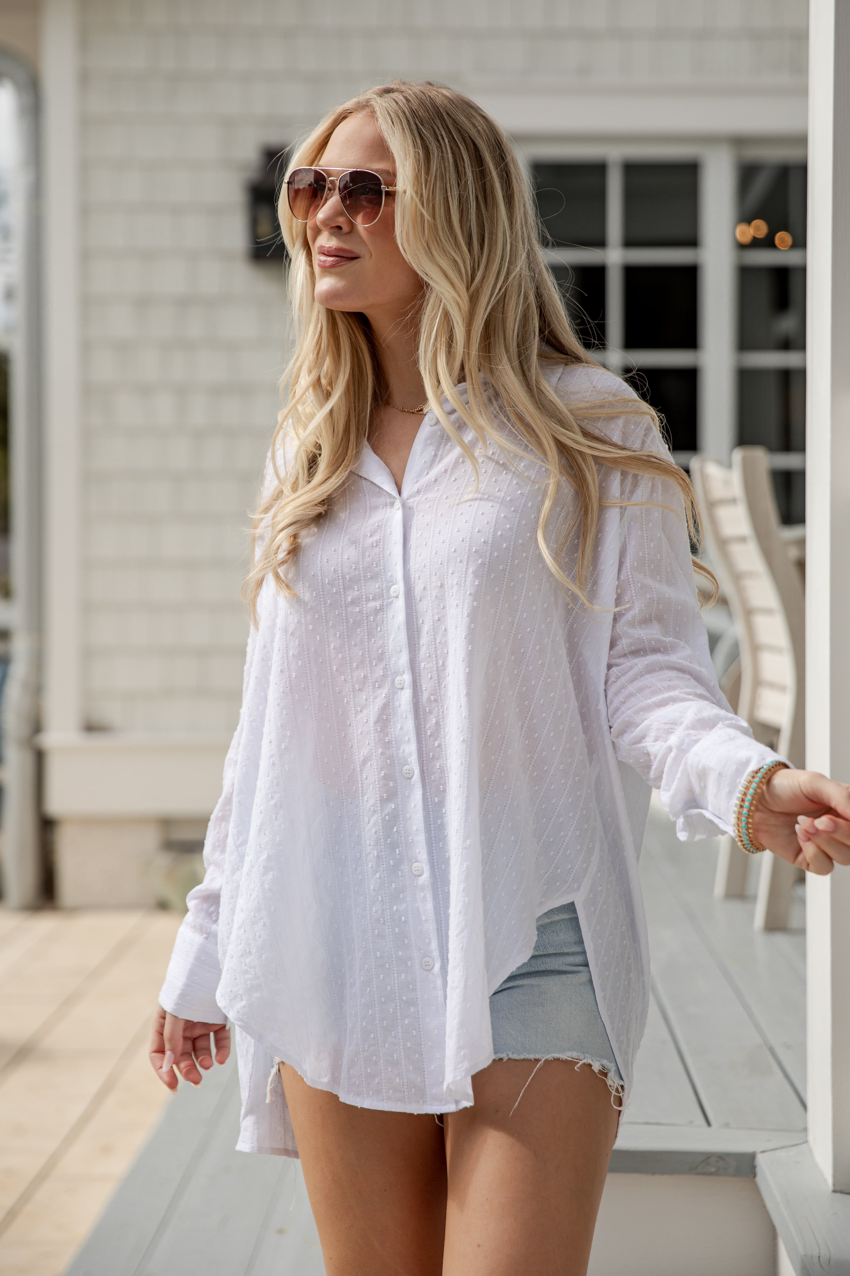 FINAL SALE - Beachside Stroll White Oversized Button-Up Blouse