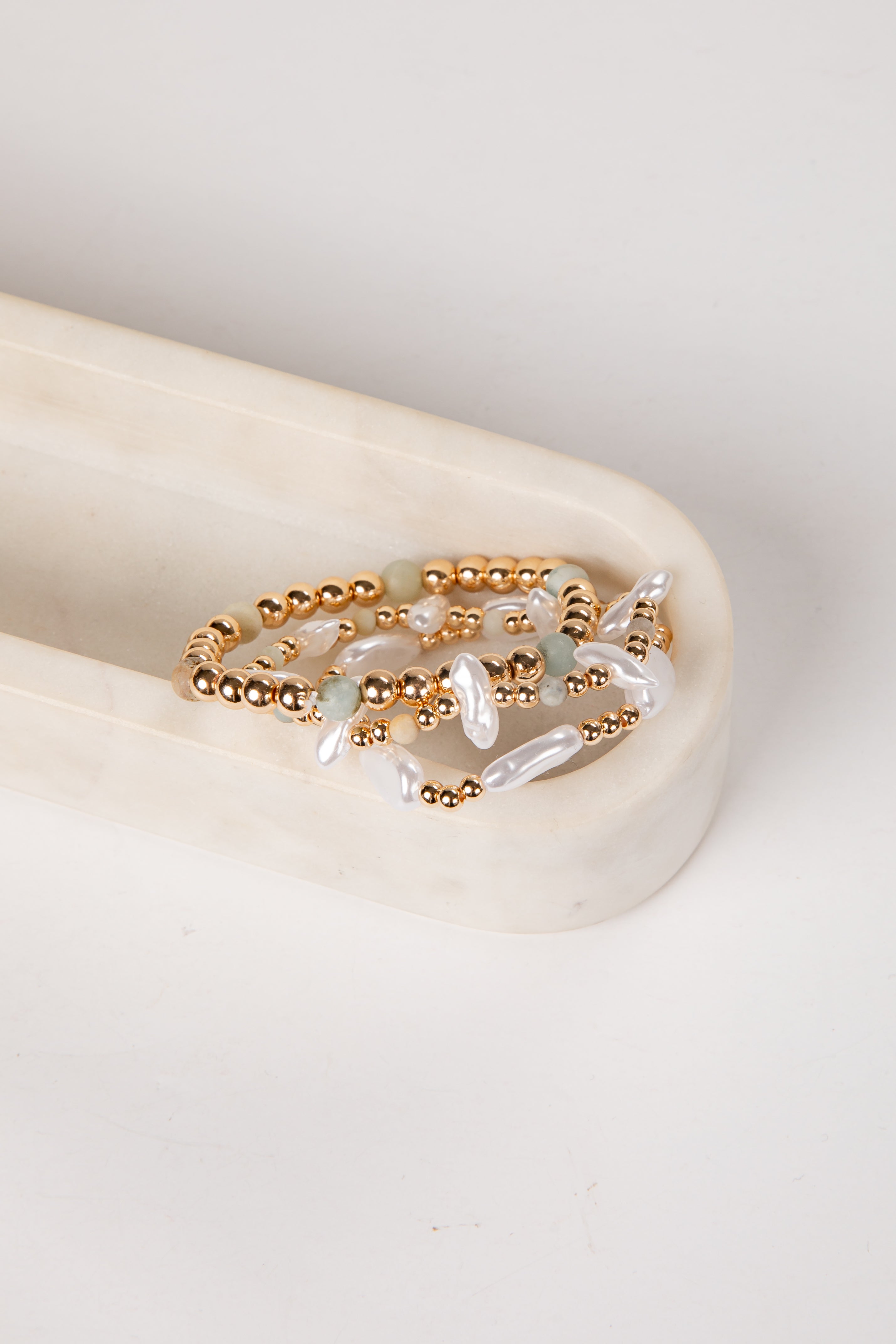 Reese Pearl White Beaded Bracelet Stack