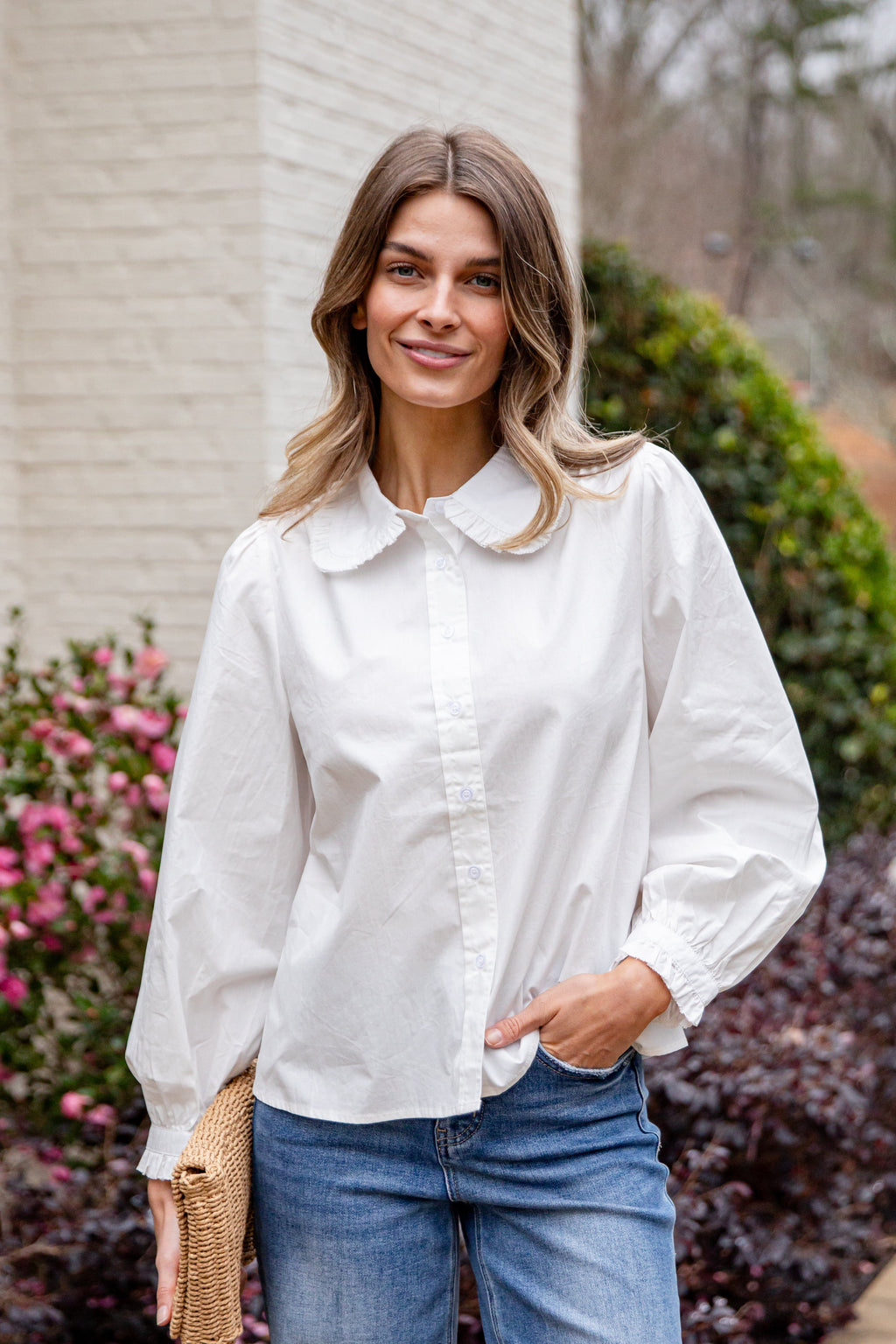 FINAL SALE - Everyday Ease Ruffle Button-Down Blouse
