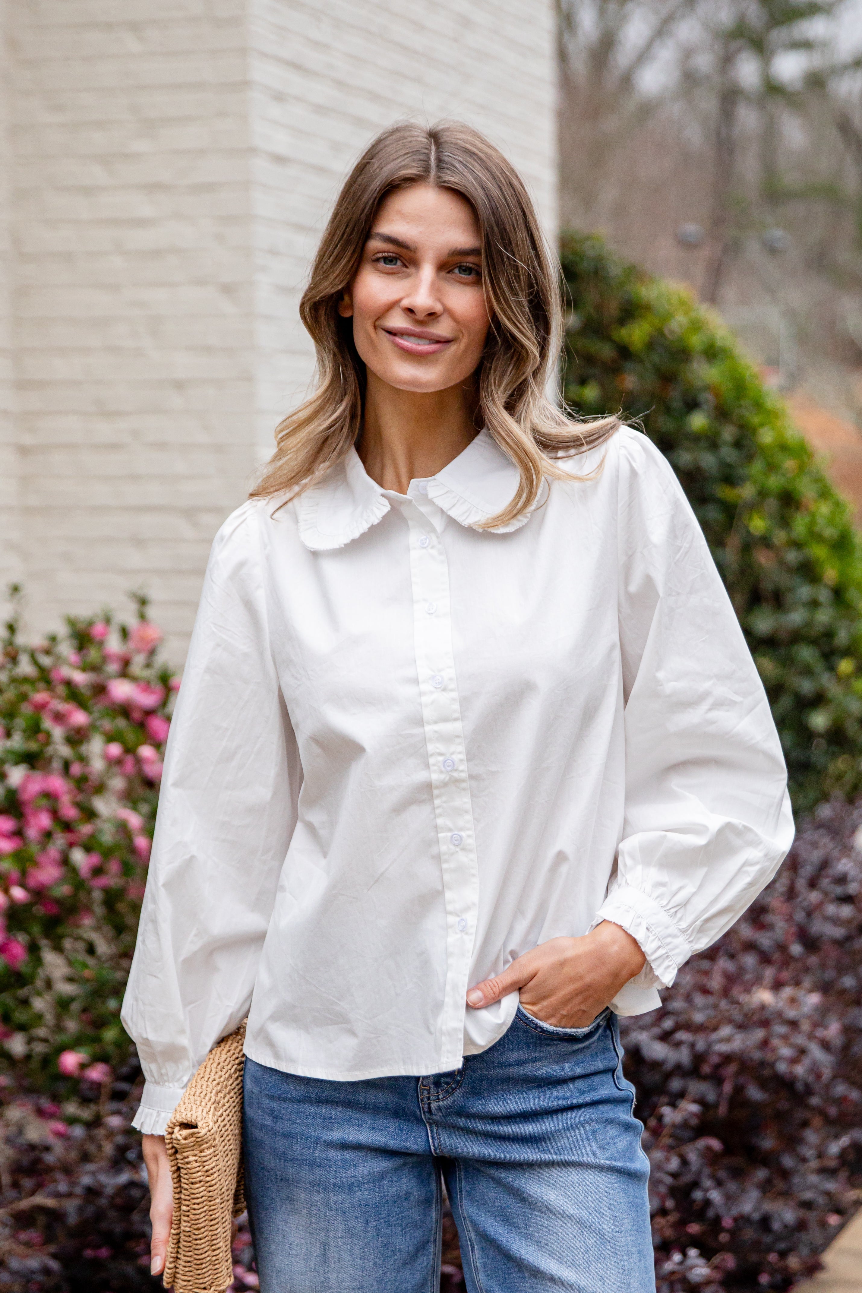 FINAL SALE - Everyday Ease Ruffle Button-Down Blouse