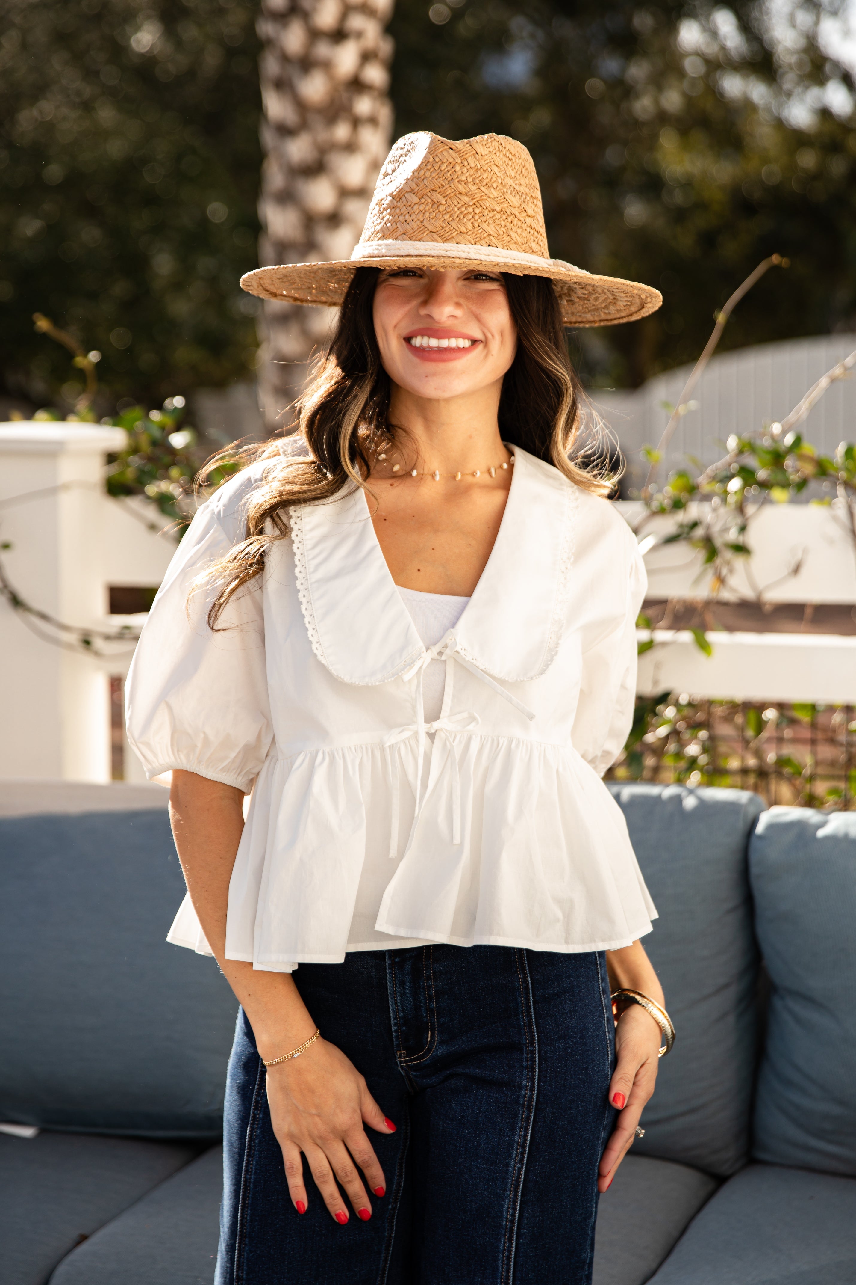 FINAL SALE - Petal Frame Ruffled White Blouse