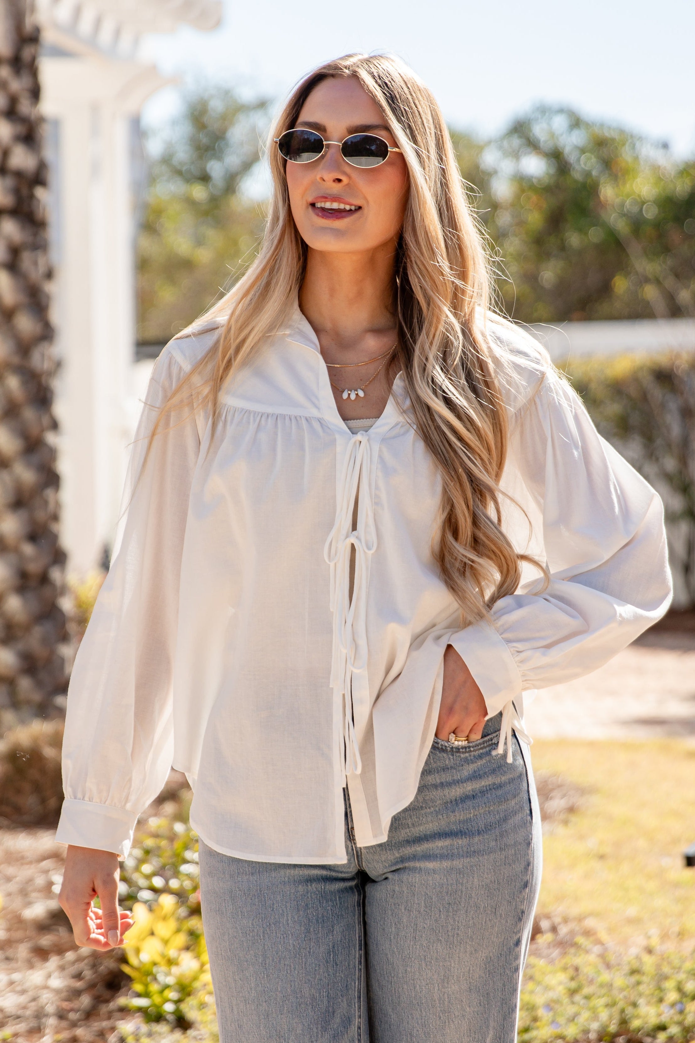 FINAL SALE - Fresh Start Tie-Front White Blouse