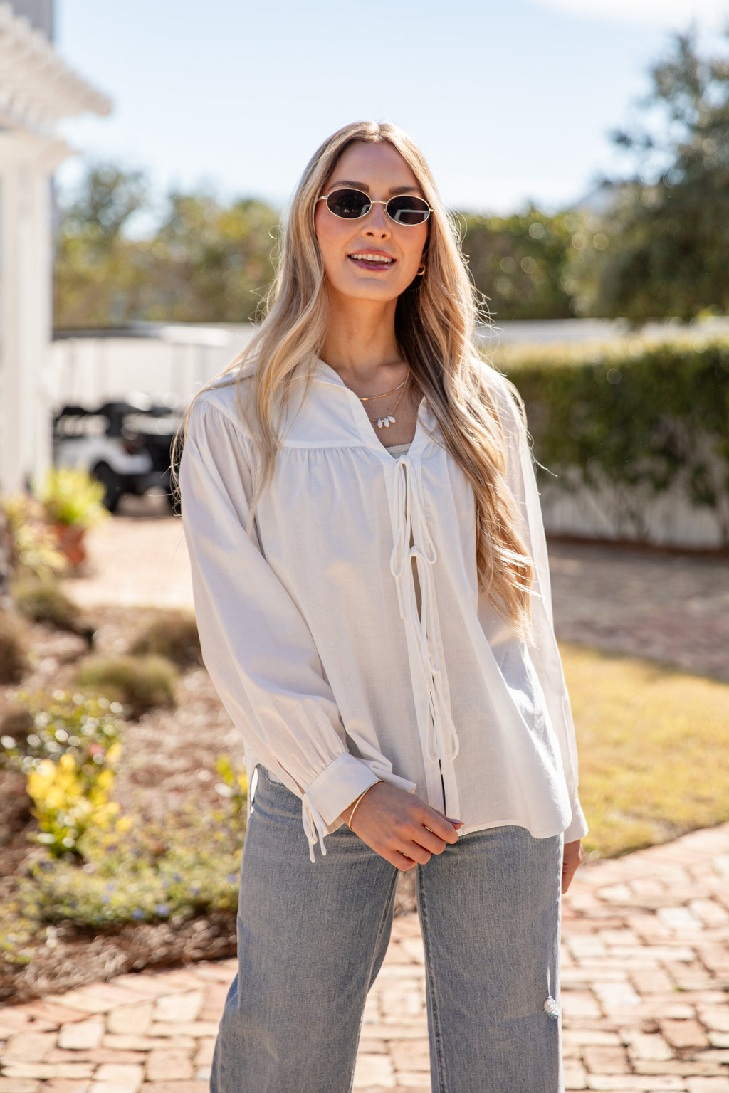 FINAL SALE - Fresh Start Tie-Front White Blouse