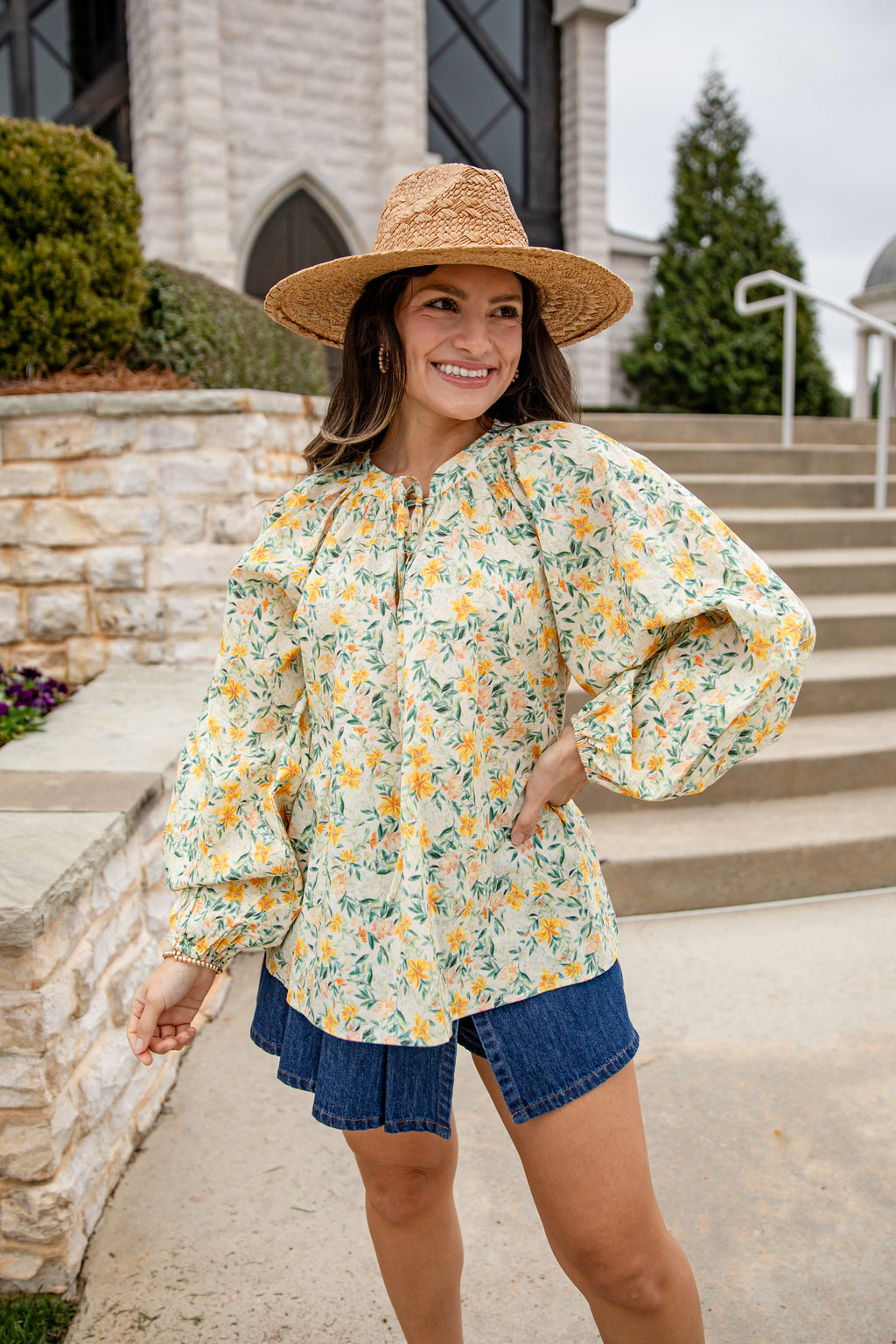FINAL SALE - Golden Meadow Yellow Floral Blouse
