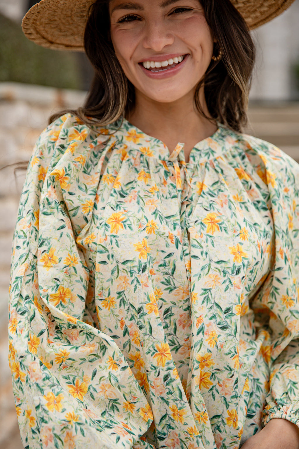 FINAL SALE - Golden Meadow Yellow Floral Blouse