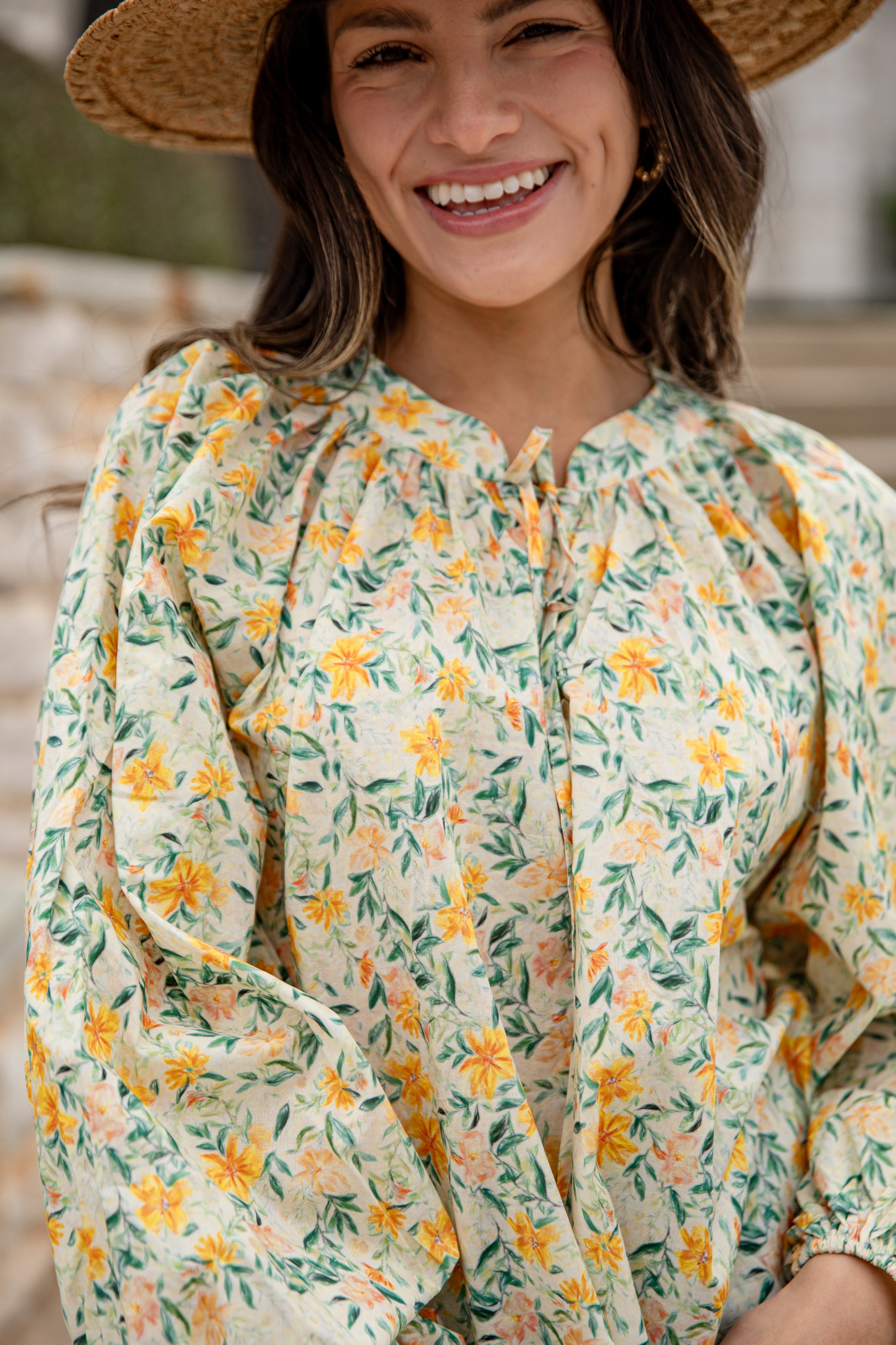 FINAL SALE - Golden Meadow Yellow Floral Blouse