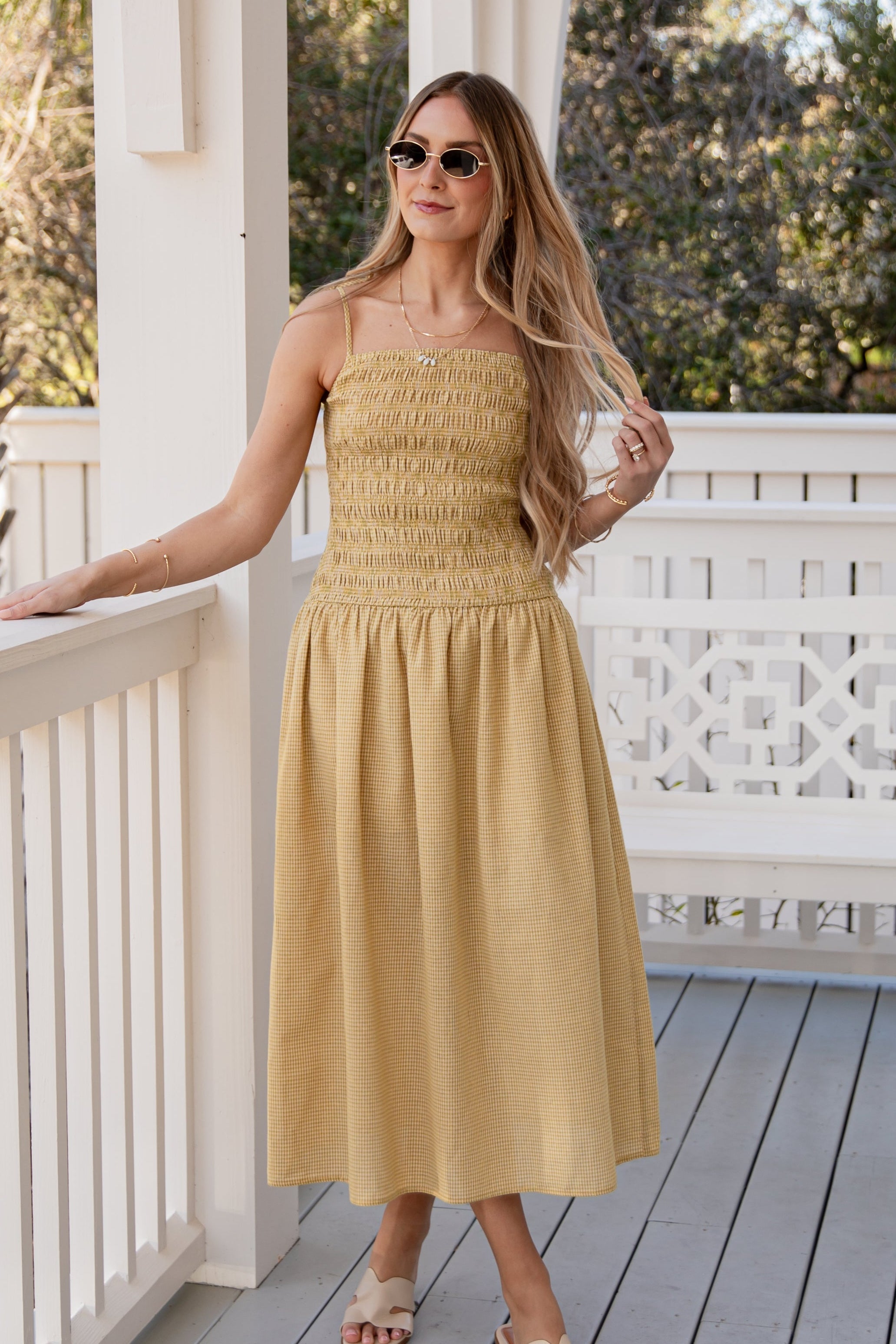 In Your Happy Place Yellow Gingham Maxi Dress